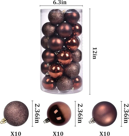 30ct Halloween Ball Ornaments, 2.36" Shatterproof Tree Decorations, Perfect Hanging Ball for Indoor/Outdoor Holiday Christmas Party Decor (Brown)