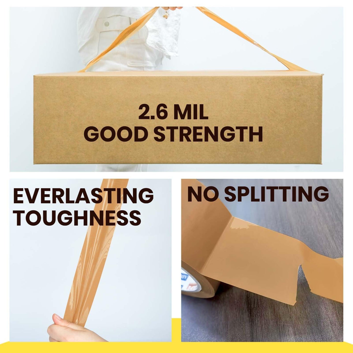 ADHES Brown Packing Tape with Dispenser, 2.6Mil, 1.88 Inch x 55 Yards, 6 Rolls Heavy Duty Shipping Tape for Moving Boxes, Packaging and Storage, Strong Adhesive