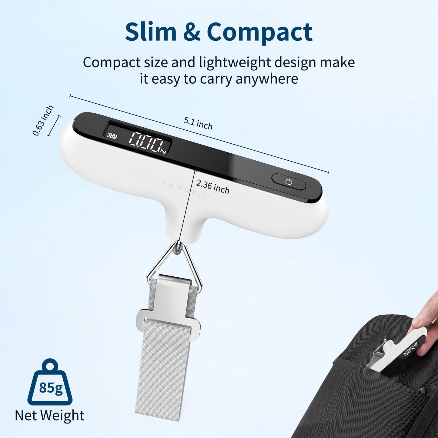 Ultrean Luggage Scale, 110lb Digital Suitcase Weight Scale for Travel, Portable Handheld Baggage Scale with Ergonomic Curved Handle for Comfortable Grip, Battery Included