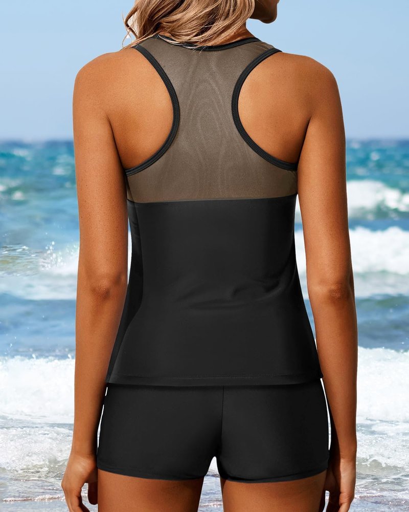 Tankini Swimsuits for Women - Athletic Two-Piece Bathing Suit with Shorts | Racerback Design