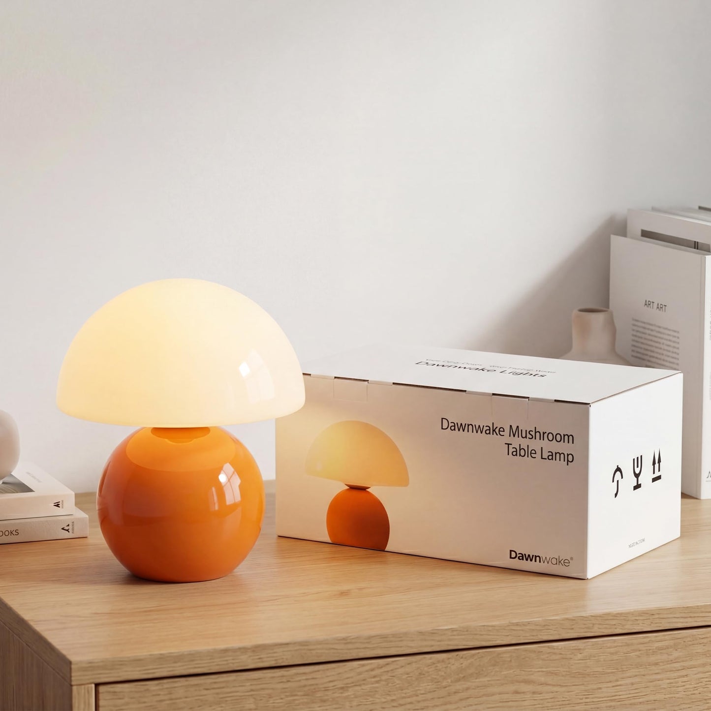 Dawnwake Mushroom Lamp Table Lamp for Bedroom,Desk Bedside Small Lamps for Living Room Night Stands,Mushroom Decor Cute Mini Modern Mid Century Lamps,Unique Aesthetic Home Living Room Decor(Orange)