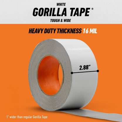 Gorilla Tape Tough & Wide, White Tape, 2.88" x 25 yd (Pack of 1) - Heavy Duty and Weather Resistant for Indoor or Outdoor