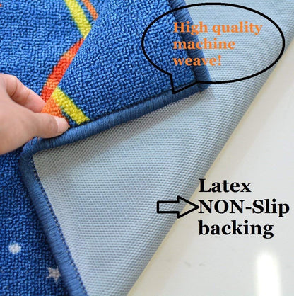 HUAHOO Kids Rug Educational Learning Carpet Galaxy Planets Stars Blue Children's Fun Area Rug Nursery Rugs Solar System Rectangle Rug (Stars, 32"x47")