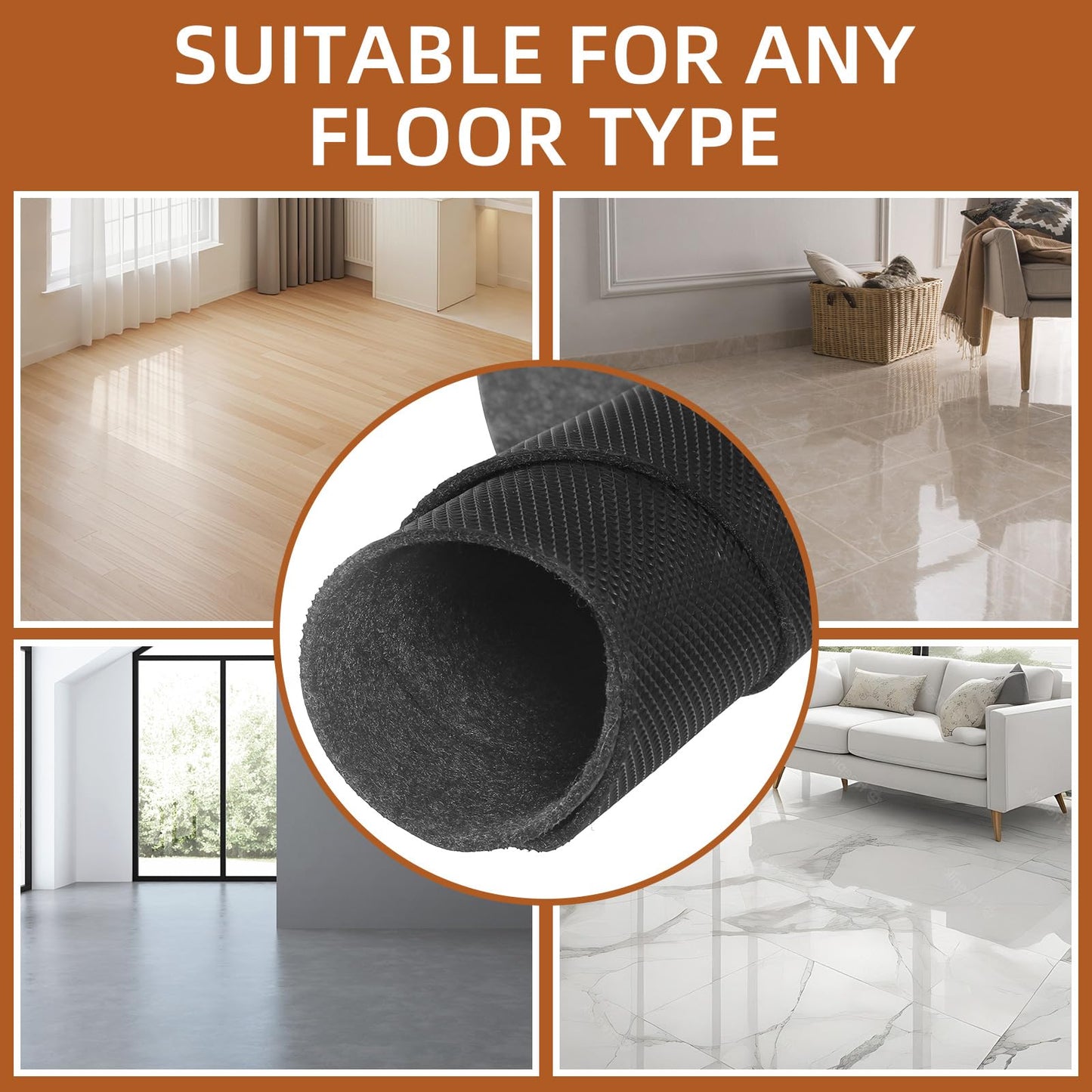 Waterproof Non-Slip Rug Pad, Round 6 Ft Carpet Pads for Large Area Rugs 1/8" Thick Felt Floor Protection Pad for All Floors and Finishes, Keep Rugs in Place and Provide Cushioning (6FT)