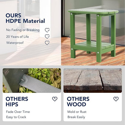 nalone Adirondack Side Table 16.5" Outdoor Side Table HDPE Plastic Double Adirondack End Table Small Table for Patio (Green)