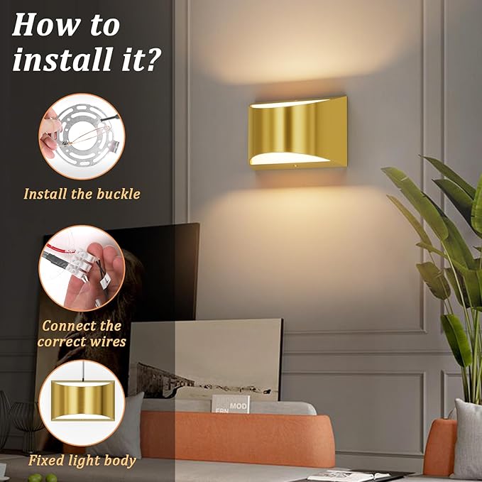 Aipsun Brushed Brass Wall Sconce Indoor Wall Lights Hardwired 1 Pack Up and Down Wall Mount Light for Living Room Bedroom Hallway Corridor Conservatory Warm White 3000K(with G9 Bulbs)