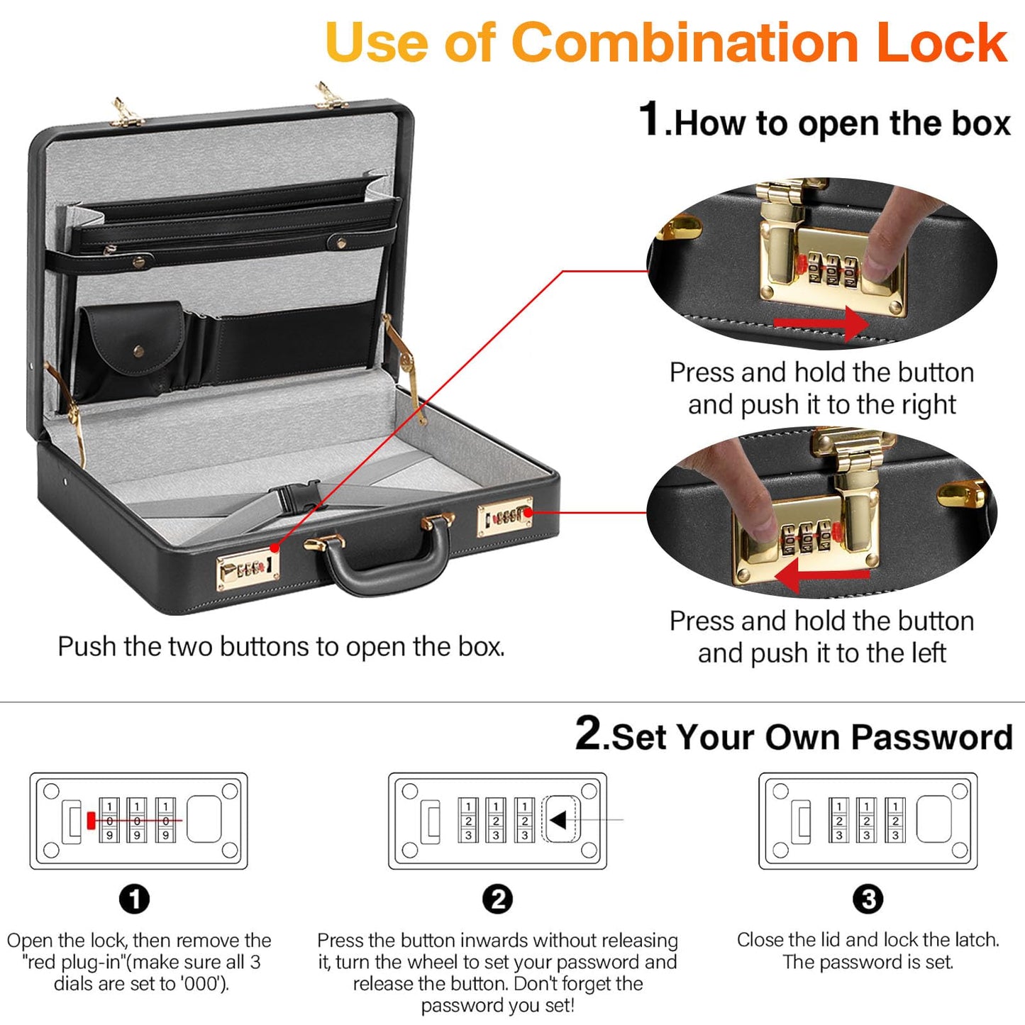 Briefcases for Men, Anti-Theft Dual Lock,16 Inch Laptop Compartment, Waterproof Faux Leather & Multi File Organizer, Professional Business Bag for Office, Work & Travel【Black]