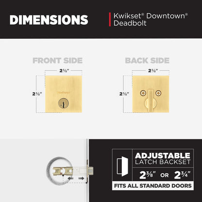 Kwikset Downtown Deadbolt Lock, Matte Black Square Exterior Keyed Front Entry Door, Pick Resistant SmartKey Rekey Security, Single Cylinder Dead Bolt, with Microban Protection