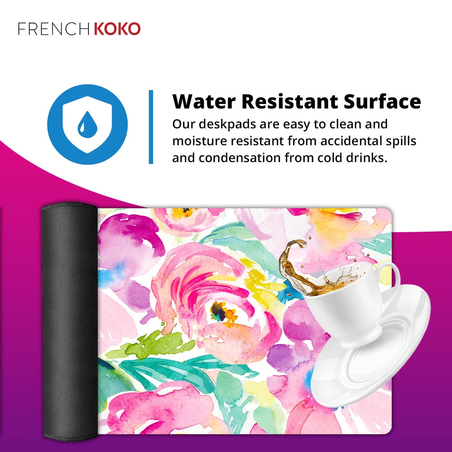 French KOKO Large Mouse Pad Desk Mat Desk Pad Keyboard School Essentials Office Decor Big Extended Laptop Protector Computer Accessories Pretty Mousepad Women Girls Pink Flowers XL Gift