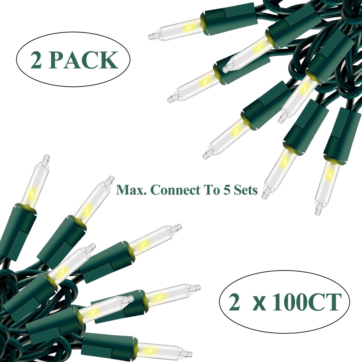 Christmas Lights Warm White,Connectable Incandescent Lighting String Green Wire Indoor Outdoor, 200 Counts(2x100) 45 FT Length,Christmas Tree Light, Holiday Decorations in Party Yard,Spring Summer