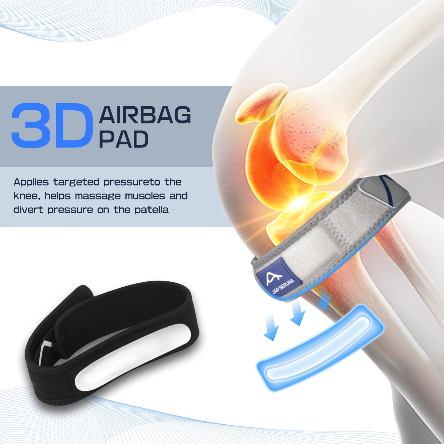 JAPSERUNA Patellar Band Tendon Support Strap - 2 Pack Adjustable Non-Slip Knee Brace for Helps Relieve Pain & Swelling for Hiking, Running, Jumpers Knee, Tendonitis, Basketball, Squats