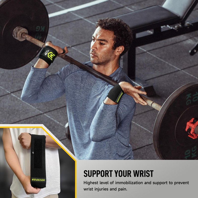 Hocafer Wrist Wraps for Weightlifting - 18” Wrist Compression Support and Wrist Brace for Bench Press, Bodybuilding, Strength Training(Black, Flex Fit, 2P)