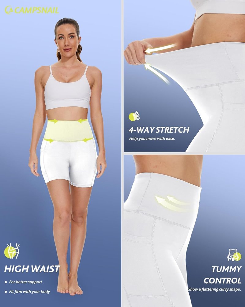 CAMPSNAIL Biker Shorts for Women - High Waisted Spandex Gym Shorts with Pockets | 3"/5"/8" Tummy Control for Yoga & Running