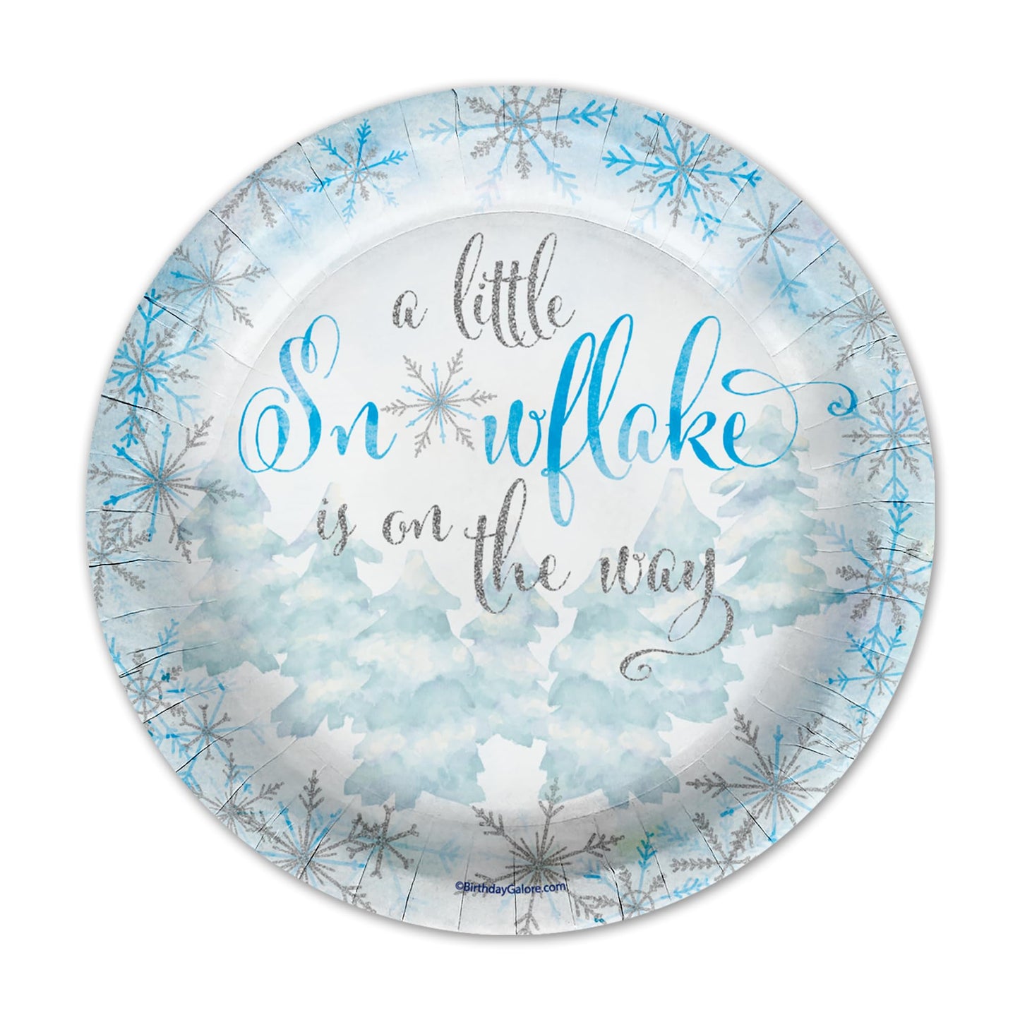 Birthday Galore A Little Snowflake is On The Way Boy's Baby Shower - 32 Piece Disposable Party Supplies - Winter Baby Shower Decorations - Round Party Plates - Large 9" Paper Plates In Bulk