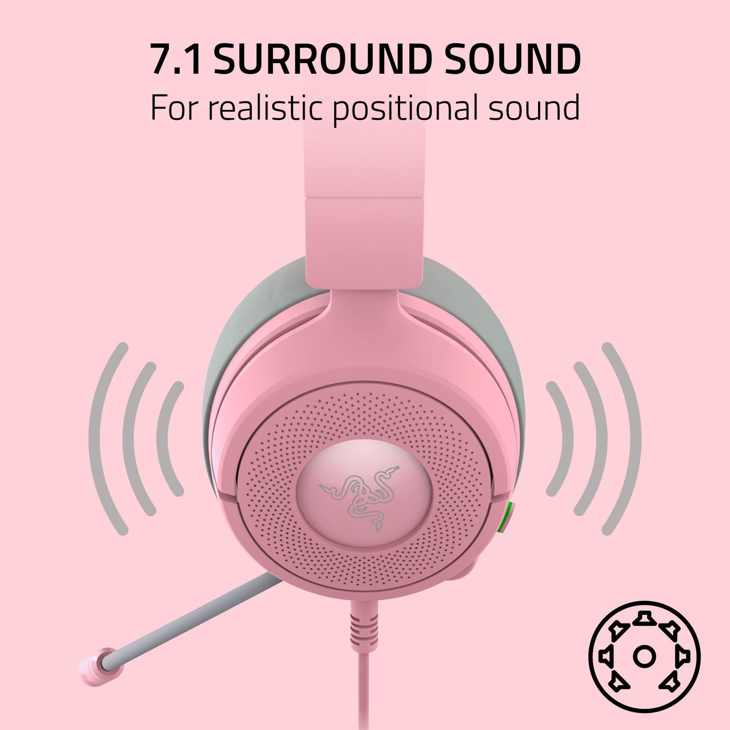 Razer Kraken Kitty V3 X Wired Gaming Headset: Kitty Ears - HyperClear Cardioid Mic - 40 mm Drivers - 7.1 Surround Sound - Comfy Ear Cushions - Cross-Platform via 3.5mm PC, PS5, Xbox, Switch 2 - Pink