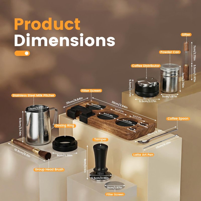 28-Piece 51mm Espresso Accessories Kit, Espresso Machine Tools with Wood Tamping Station, Tamper, Distributor, WDT Tool, Dosing Funnel, Milk Frothing Pitcher & Latte Art Set