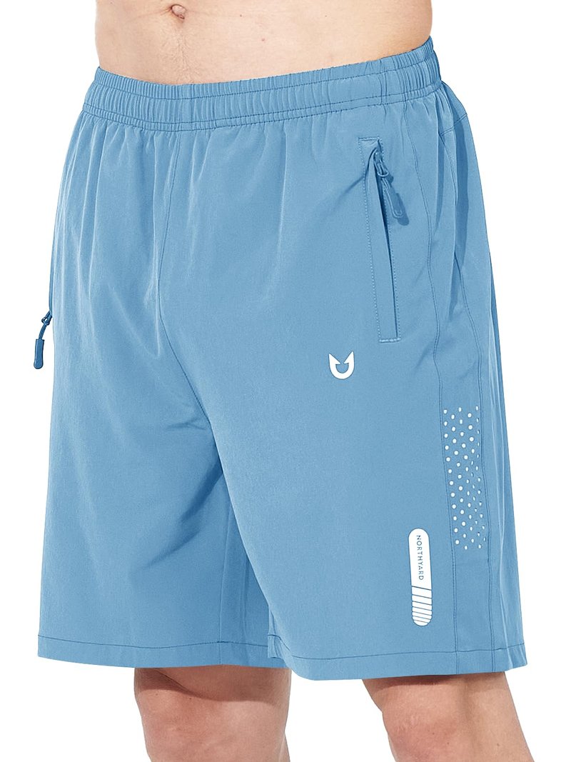 NORTHYARD Men's Athletic Running Shorts Gym Workout 7"/9"/5" Quick Dry Lightweight Sports Basketball Tennis 3 Zipper Pockets SkyBlue 4XL
