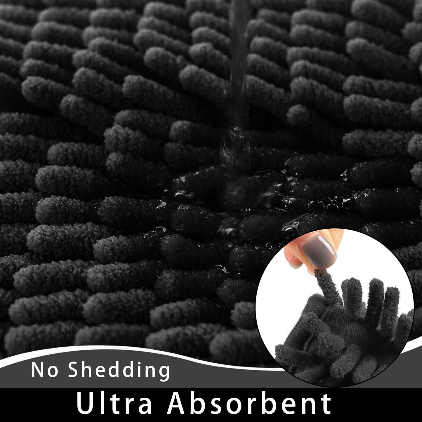 Eanpet Chenille Bath Mat Non-Slip Microfiber Floor Mat Baby Bath Mat for Kids Ultra Soft Washable Bathroom Dry Fast Water Absorbent Shower Mat Area Rugs (15.3" x 23.2", Black)