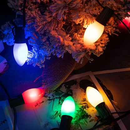 Minetom Multicolor C7 LED Christmas Lights Outdoor, 50FT Colorful String Lights with 50+2 Plastic Bulbs, Traditional Hanging Holiday Lights for Commercial Tree Patio Fence Roofline Xmas Decorations