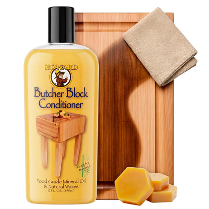 Howard Products Butcher Block Conditioner and Food Grade Mineral Oil for Wood Cutting Boards, 12 Fl Oz - Enhanced Wood Care