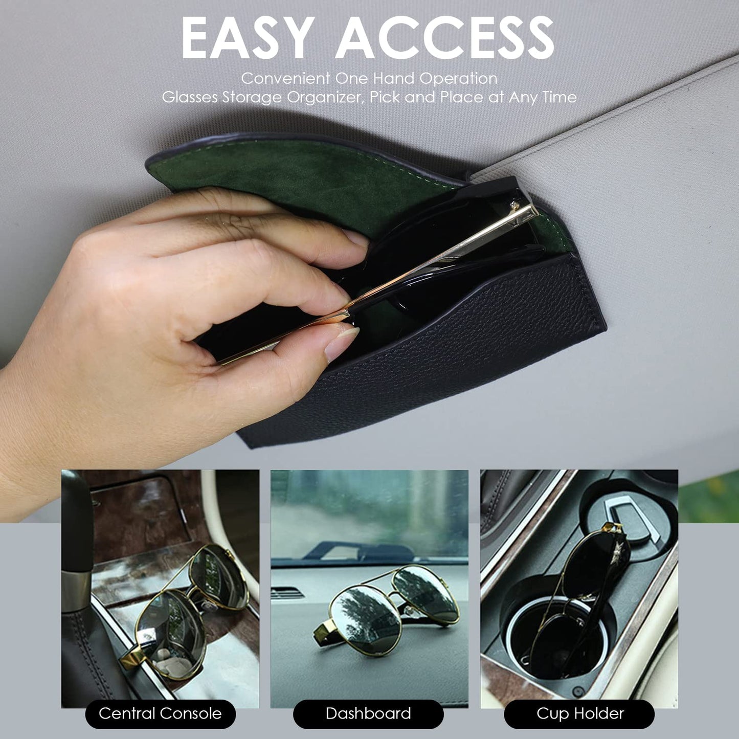 KEVANCHO Magnetic Sunglass Holder for Car Visor Clip, Leather Car Glasses Holder, Visor Accessories Eyeglasses Holder Glasses Storage Case (01-Black)