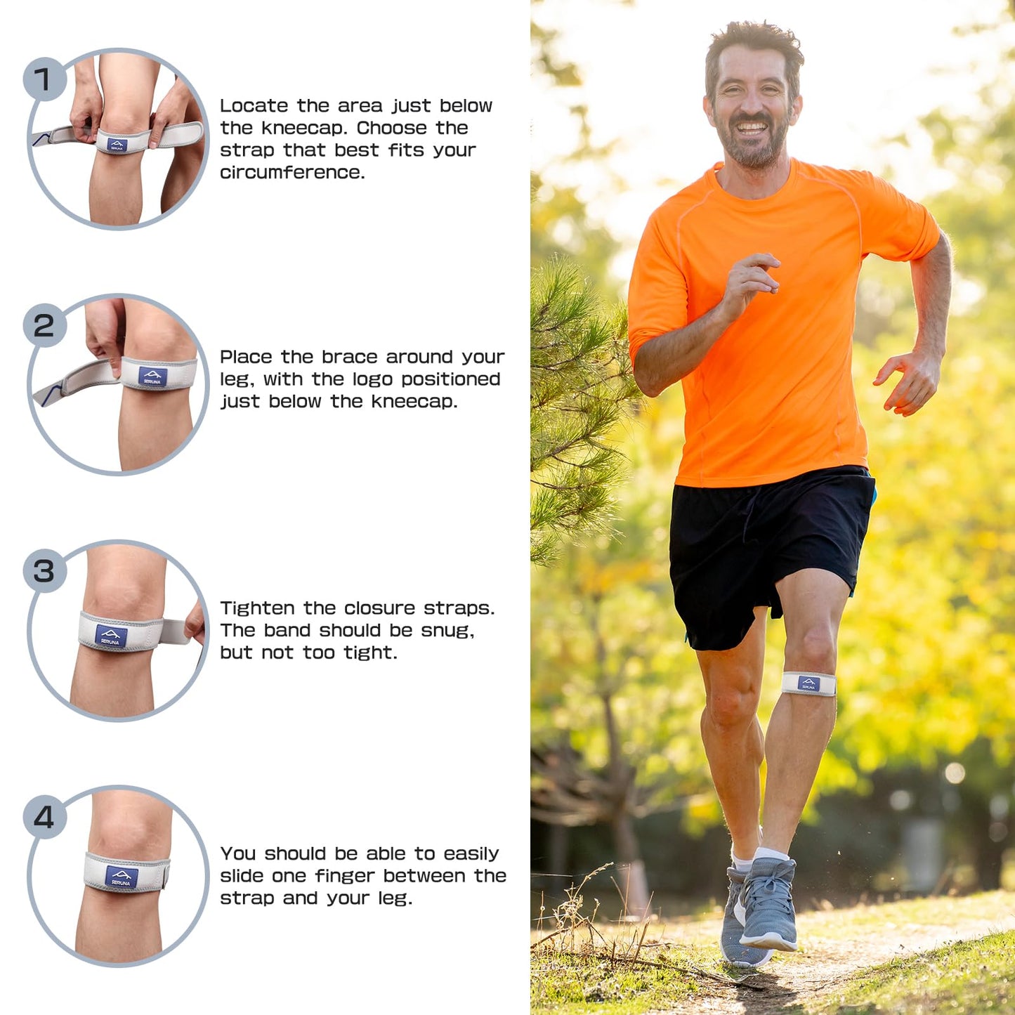 JAPSERUNA Patellar Band Tendon Support Strap - 2 Pack Adjustable Non-Slip Knee Brace for Helps Relieve Pain & Swelling for Hiking, Running, Jumpers Knee, Tendonitis, Basketball, Squats