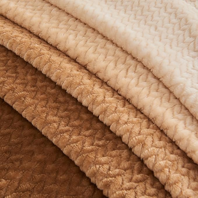 NEWCOSPLAY Super Soft Throw Blanket Ombre Brown Premium Silky Flannel Fleece Leaves Pattern Lightweight Bed Blanket All Season Use (Ombre Brown, Throw(40"x50"))
