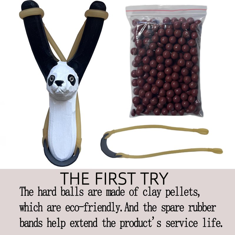 LINJAY Wooden Solid Slingshot for Kids with Personalized Carvings, Clay Balls & Pompoms, for Indoor/Outdoor Games, Hunting, Suitable for Adults & Kids