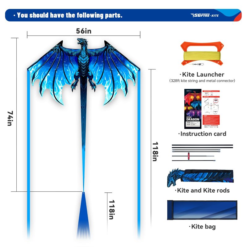 SGftre Complete Kite with Handle, Line & Accessories,Easy to Fly for Kids & Adults, Perfect for Beach, Park, Family Outdoor Activities (Speed Dragon B, 1)