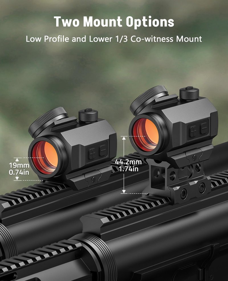 MidTen Rechargeable Red Dot Sight, 1x20mm 2 MOA Red Dot, Waterproof & Shockproof & Fog-Proof Chargeable Red Dot Scope with Lower 1/3 Co-Witness Riser