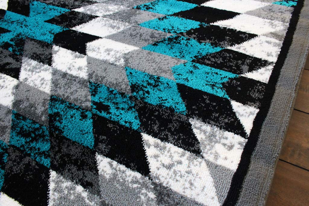 Masada Rugs, Stephanie Collection Area Rug Southwest Native American Distressed Design 1106 Turquoise Grey White Black (8 Feet X 10 Feet)