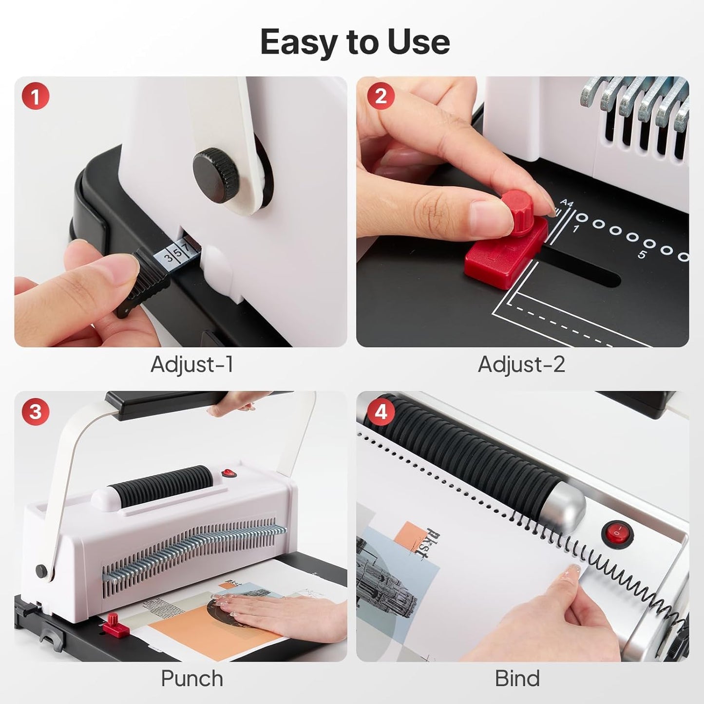 Spiral Coil Binding Machine: Homeschool Manual 46 Hole Puncher Spiral Binder with Electric Coil Inserter, Professional & Customizable Binding for Book Press, Paper, Binder Book, Notebook, White