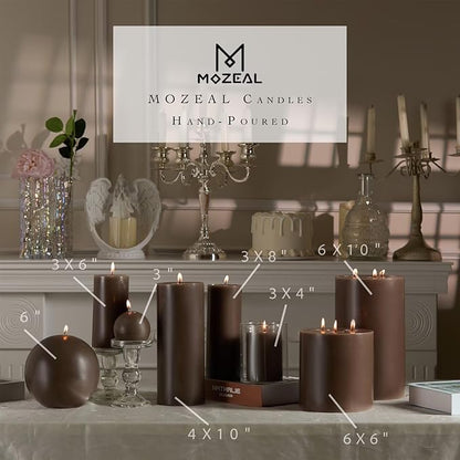 MOZEAL 3" x 8" Hand-Poured Unscented Large Candle, Smokeless Rustic Pillar Candle Set of 2, Slow Burn, No Drip, Approx 150 Hours Burning, Wedding, Winter and Home Decorative, Tall Taupe Gray Candle