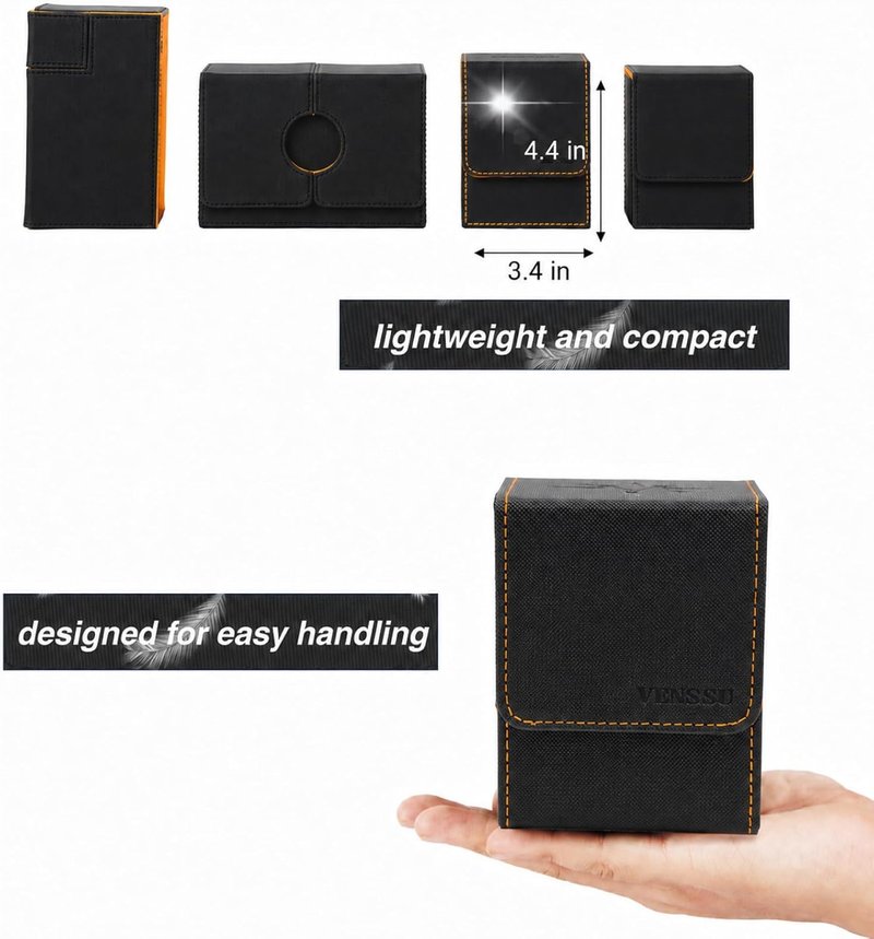 MTG Deck Box for Commander | Holds 100 Double-Sleeved Cards - Black & Orange with Window