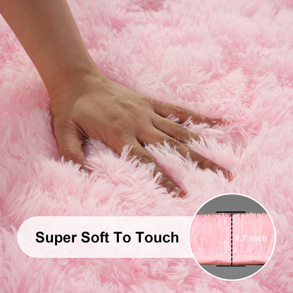 Ehayx Pink Rug for Bedroom, 2x3 Fluffy Area Rugs for Living Room, Small Fuzzy Shag Soft Carpet with 4 Non-Slip Adhesive Strips for Kids Boys and Girls Nursery Dorm Room Home Decor (2ft X 3ft)