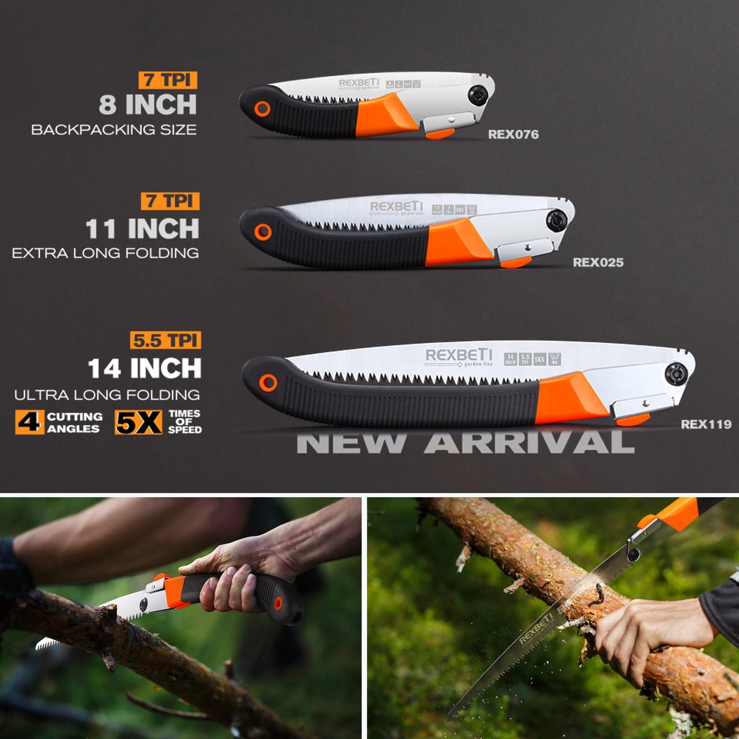 REXBETI Folding Saw, Heavy Duty 11 Inch Extra Long Blade Hand Saws for Wood Camping, Dry Wood Pruning Saws With Hard Teeth, Quality SK-5 Steel