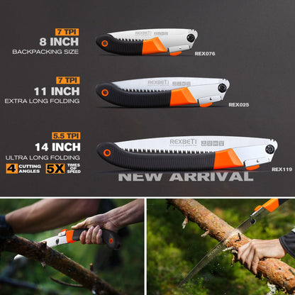 REXBETI Folding Saw, Heavy Duty 11 Inch Extra Long Blade Hand Saws for Wood Camping, Dry Wood Pruning Saws With Hard Teeth, Quality SK-5 Steel