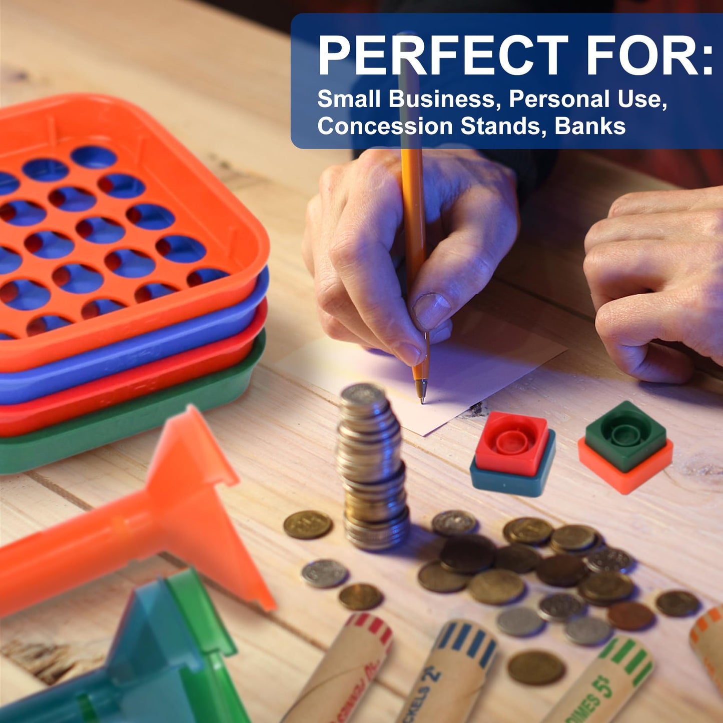 ESSENTIAL Coin Sorter Trays & Coin Counter Tubes, Coin Roller Crimping Tool with 60 Pcs Assorted Preformed Coin Wrapper Rolls