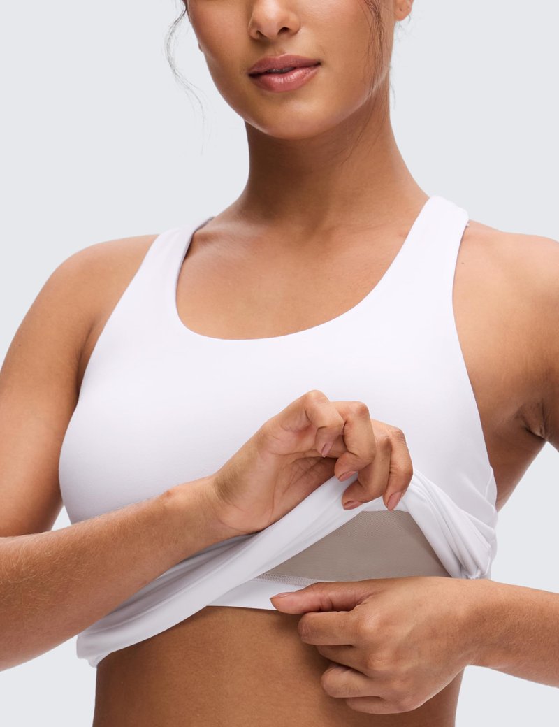 CRZ YOGA Butterluxe Workout Racerback Tank Tops for Women - Padded Athletic Spandex Yoga Shirts with Built in Bra White X-Large