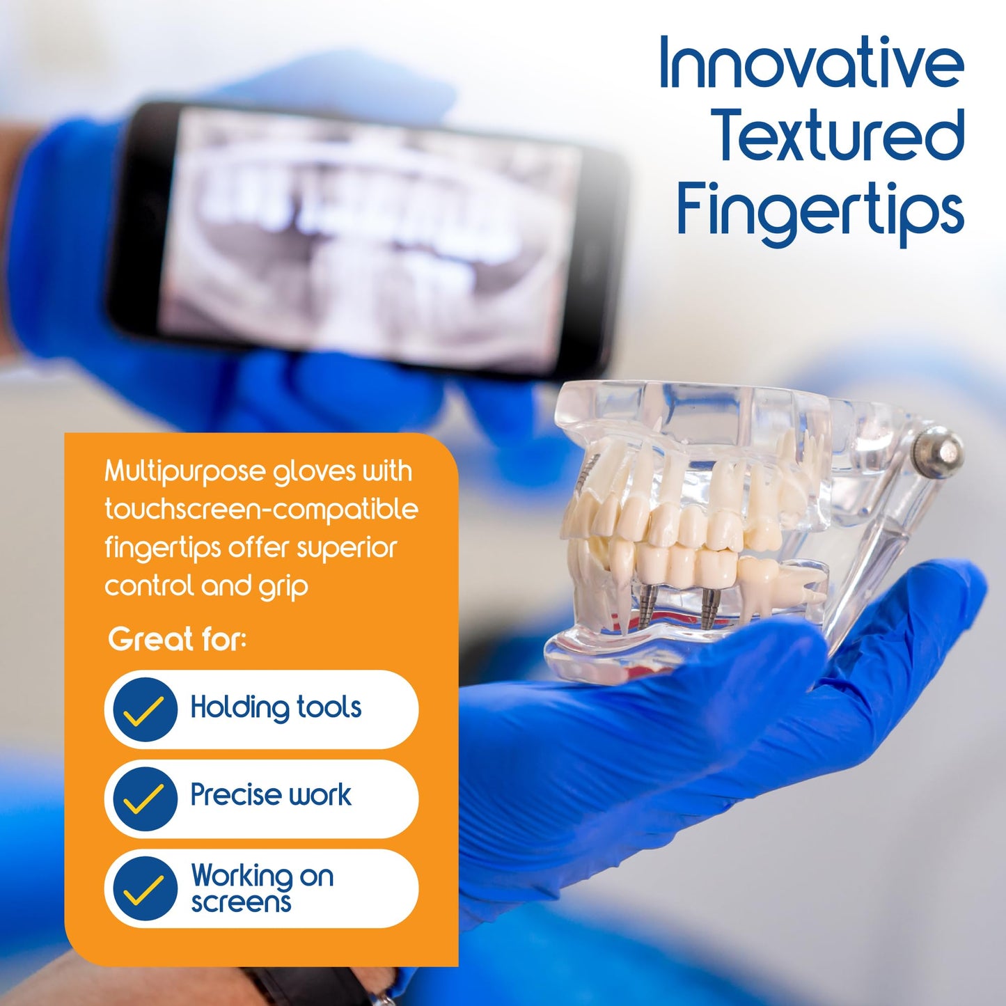 Inspire Cobalt Blue Nitrile Disposable Gloves | 4.5 Nitrile Safety Medical Exam Cooking Cleaning Disposable Gloves (Blue - Box of 100, XL)