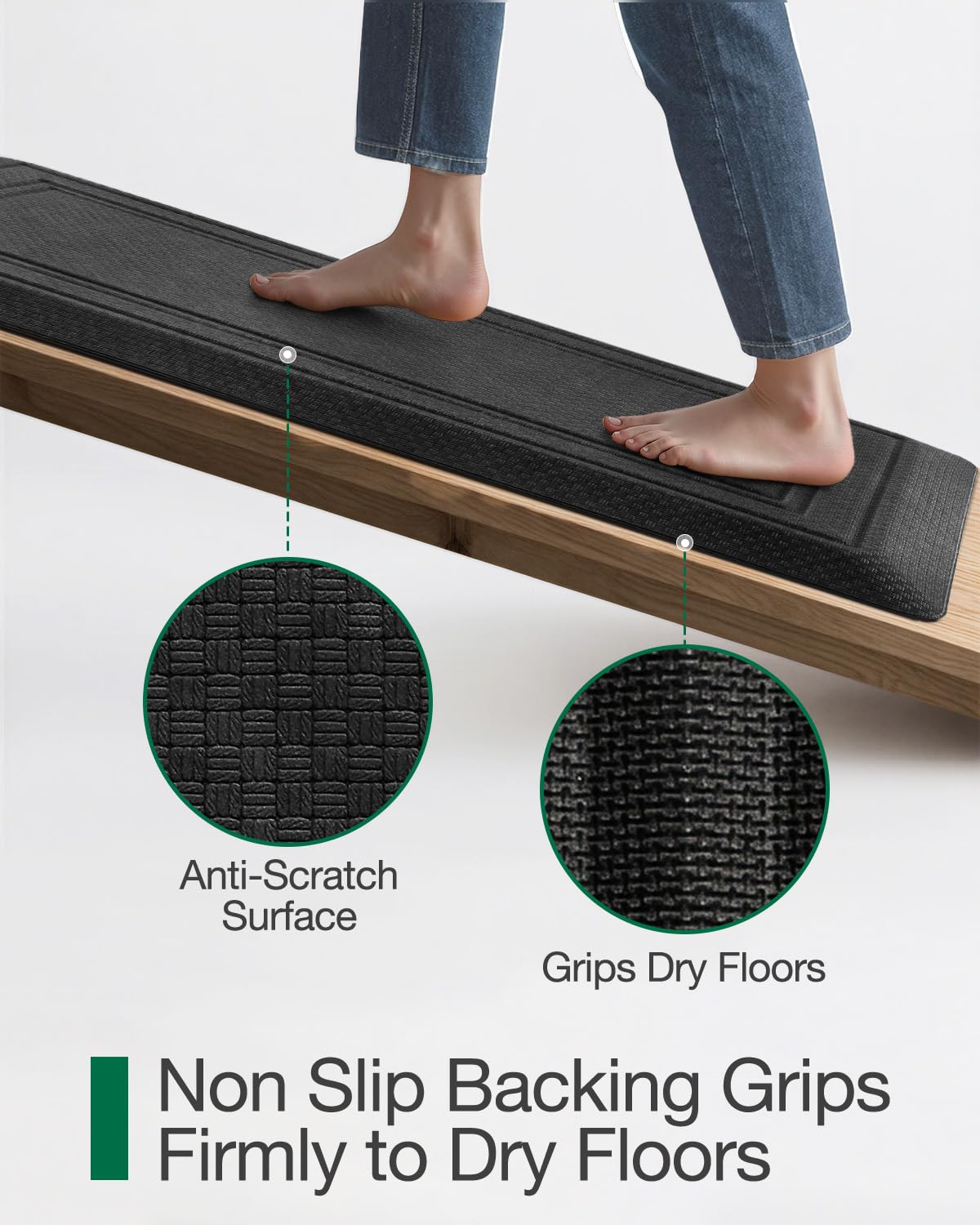 LUMI Anti Fatigue Cushioned Comfort Mats for Standing, 0.8" Extra Thick Ergonomic Mats for Desk Office, Non-Slip, Ultra Soft, Memory Foam Rugs for Home, Kitchen, Laundry, 20"x40", Black