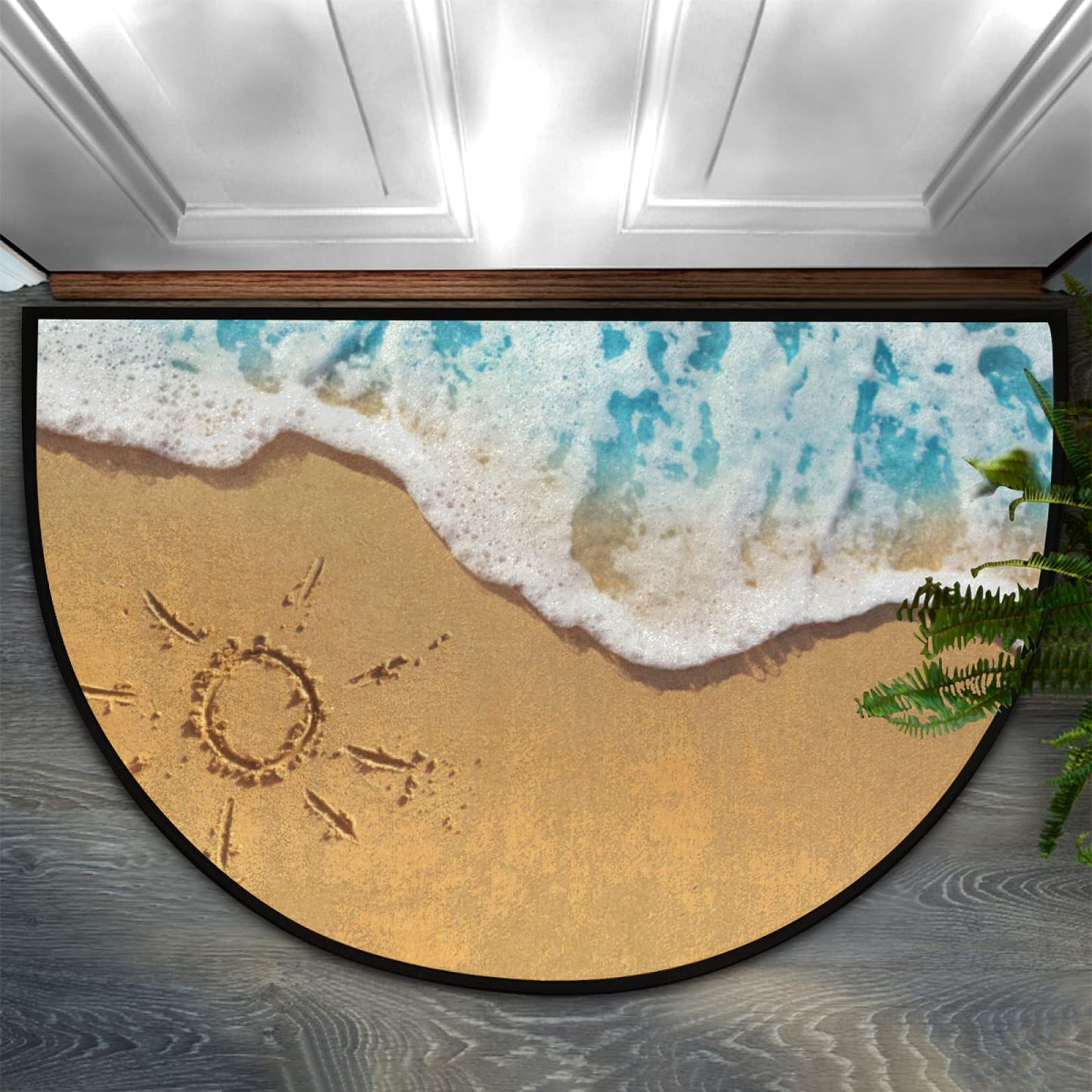 Ocean Beach Half Round Door Mat Welcome Entrance Mat Bath Bathroom Rug