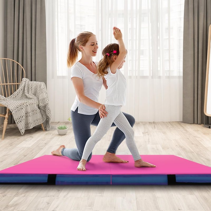 Goplus Thick Folding Gymnastic Mat - 4" Bi-Fold Fitness Mat with Carrying Handles & PU Leather Cover | Ideal for Home Gym Workouts
