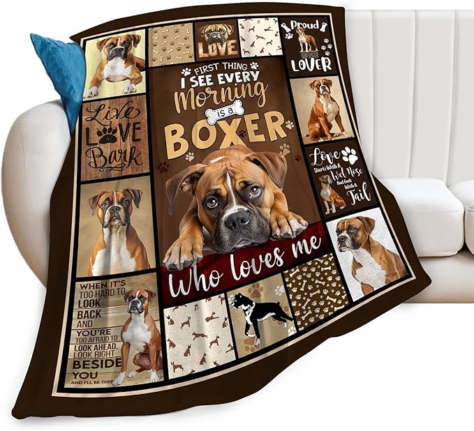 Boxer Dog Blanket, Puppy Throw Blankets, Animal Fuzzy Plush Blanket Ultra Soft for Dog Lover Gift Kids Teens Women Men Girls Boys Stuff Decor for Home Bedding Sofas Couch Camping 50"X40"