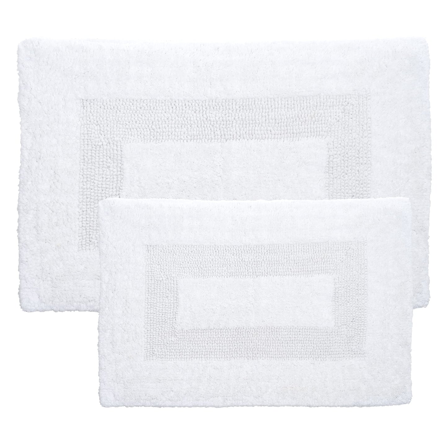 Bathroom Rugs - 2-Piece Cotton Bathroom Mat Set - Machine Washable Bath Mats for Restroom, Kitchen, or Laundry Room by Lavish Home (White)