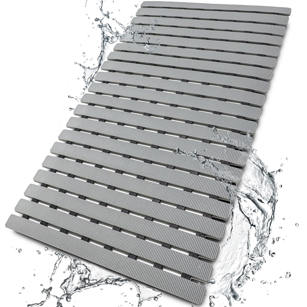 BEMISO Shower Mat Non Slip Bathtub Mat with Suction Cups and Drain Holes 27.5 x15.7 Inch Bath Mat for Tub & Shower.Easy Dry,Easy to Cut,Eco-Friendly