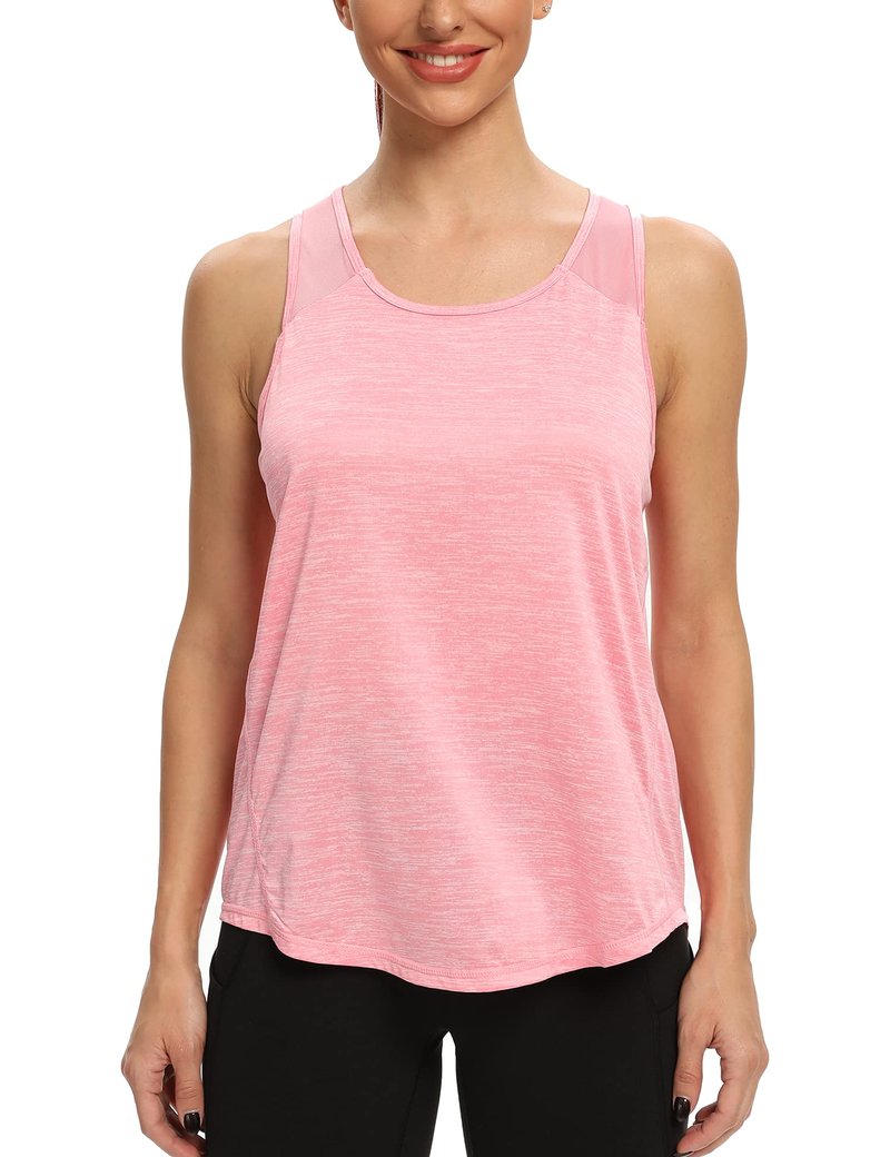 Aeuui Womens Workout Tops for Women Racerback Tank Tops Mesh Yoga Shirts Athletic Running Tank Tops Sleeveless Gym Clothes Pink