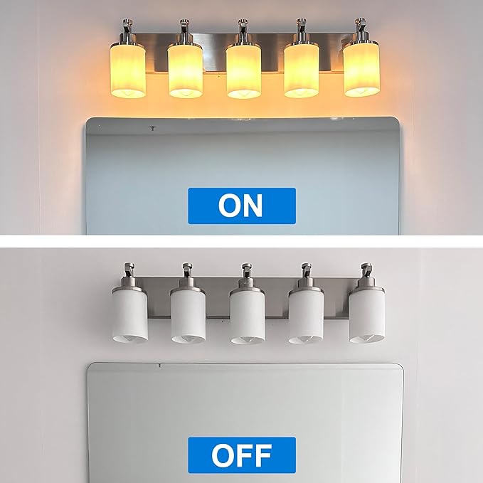 MELUCEE 3 Light Vanity Lights, Brushed Nickel Bathroom Light Fixtures with Milky White Glass Shade, Modern Wall Lights for Mirror Living Room Dressing Room Hallway, E26 Base