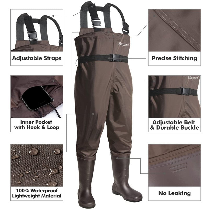 OXYVAN Chest Waders with Boots for Men & Women, Nylon/PVC Lightweight Fishing Wader with Boots Hanger