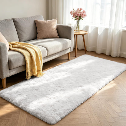 Shag Runner Rug for Bedroom Living Room 3x7 Upgrade Non-Slip Fluffy Soft Bedside Rugs,White Shaggy Carpet for Kids Girls Boys Dorm Nursery Home Decor Aesthetic